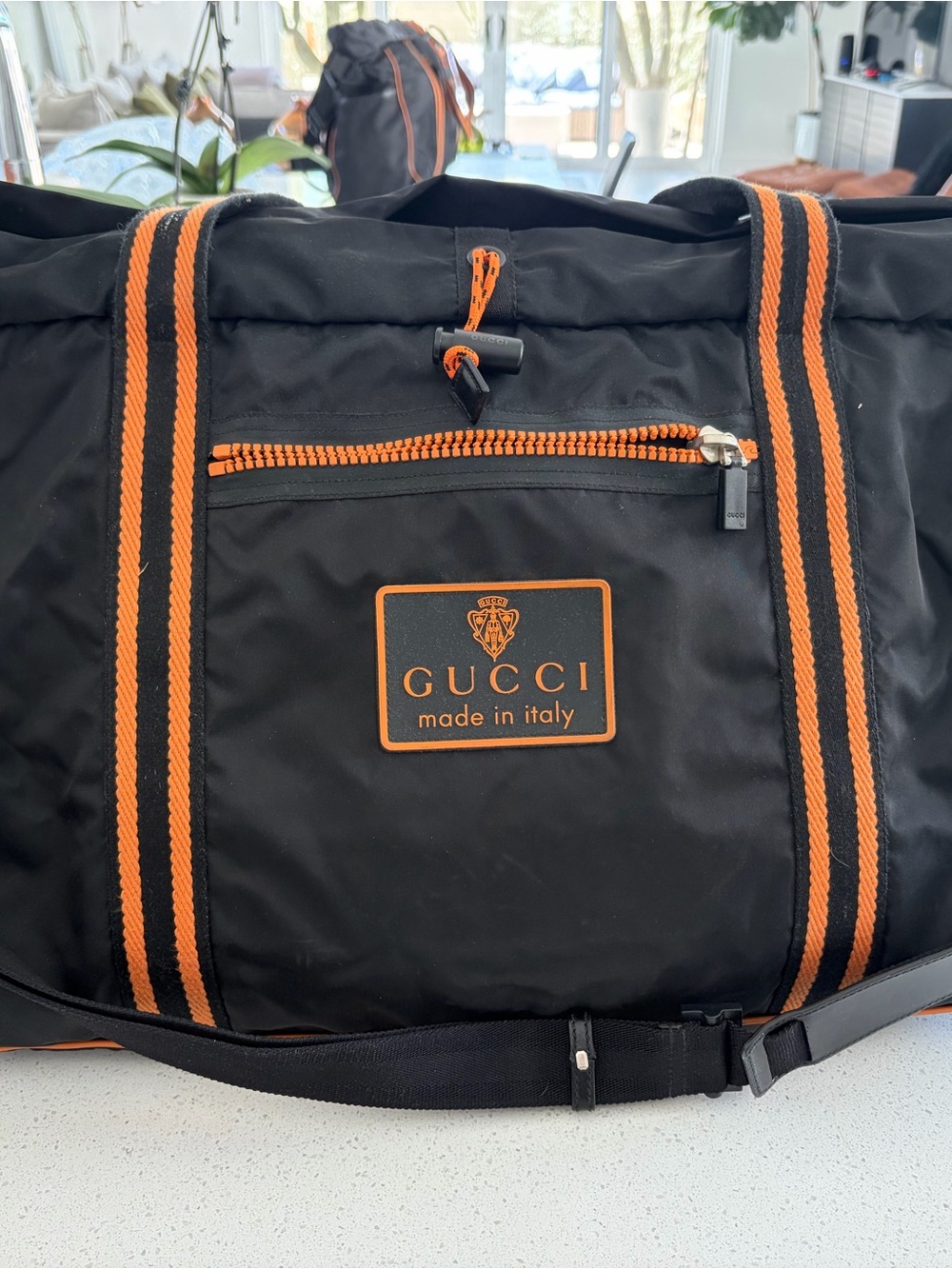 Gucci Black Duffel with Orange Trim